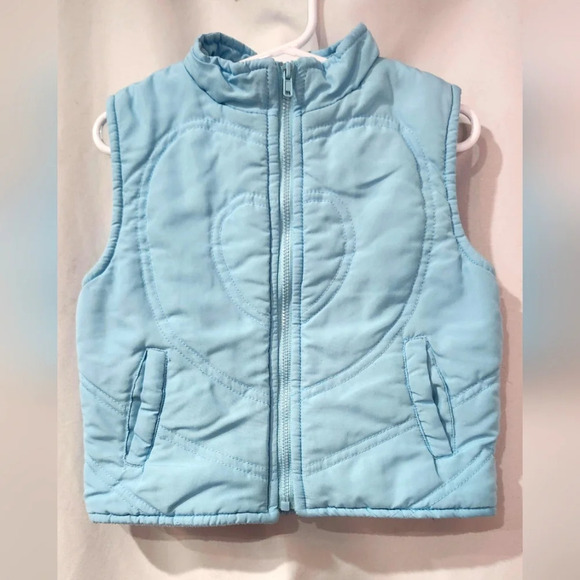 B.T. Kids Girls Fleece Vest Size 2T Light Blue Quilted Heart Full Zip Pockets - Picture 1 of 7